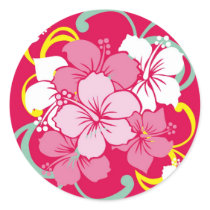 hawaii, flower, pink, hibiscus, cute, pop, illustration, funny, feminine, tropical, summer, surfer, surfing, beach, sea, aloha, coast, paradise, hula, island, illustrations, Sticker with custom graphic design