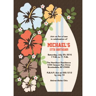 Hibiscus Surfboard Birthday Party Invitations