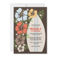 Hibiscus Surfboard Birthday Party Invitations invitation