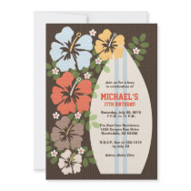 Hibiscus Surfboard Birthday Party Invitations