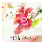 Hibiscus Watercolor 50th Birthday Party Invitation