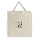 basic_tote_bag - Gardening humor for the gardener, landscaper and all who love working with plants and flowers. Embroidered man with wheelbarrow, soil, tools and flowers. Text says Gardening Helps you hide the Bodies.