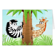 Hiding zebra and giraffe greeting card