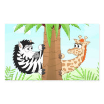 Hiding zebra and giraffe rectangular sticker