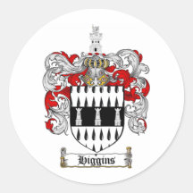 HIGGINS FAMILY CREST -  HIGGINS COAT OF ARMS ROUND STICKERS