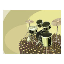 High angle view of a drum kit post cards