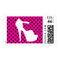HIGH HEEL HOT PINK HEARTS STAMP