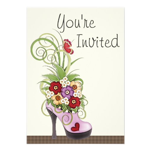 High Heel Shoe and Flowers Birthday Invitation
