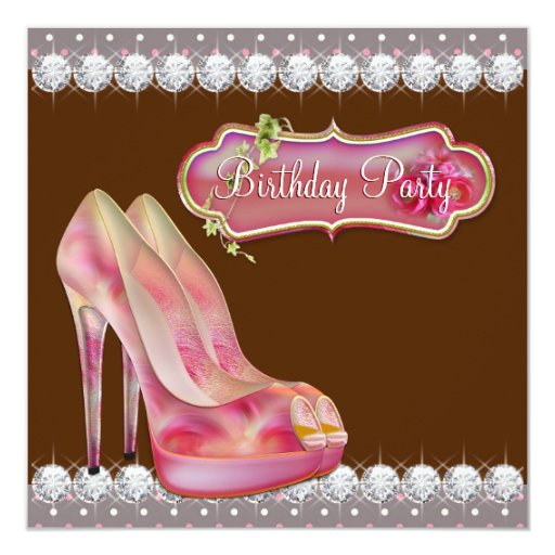 High Heel Shoe Pink & Brown Birthday Party Invitation | Zazzle