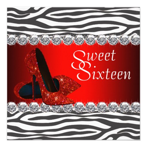 High Heel Shoe Red Zebra Sweet 16 Party Invitation