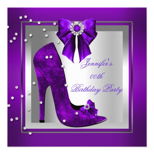 High Heel Shoe Silver Purple Birthday Party Announcements