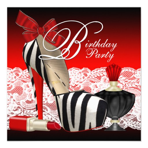 High Heel Shoes Black Red Zebra Party Custom Invitations