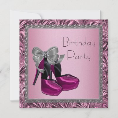 High Heel Shoes Hot Pink Black Birthday Party Announcements