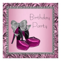 High Heel Shoes Hot Pink Black Birthday Party invitations