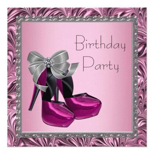 High Heel Shoes Hot Pink Black Birthday Party Announcements