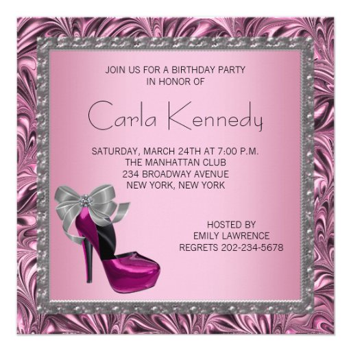 High Heel Shoes Hot Pink Black Birthday Party Announcements