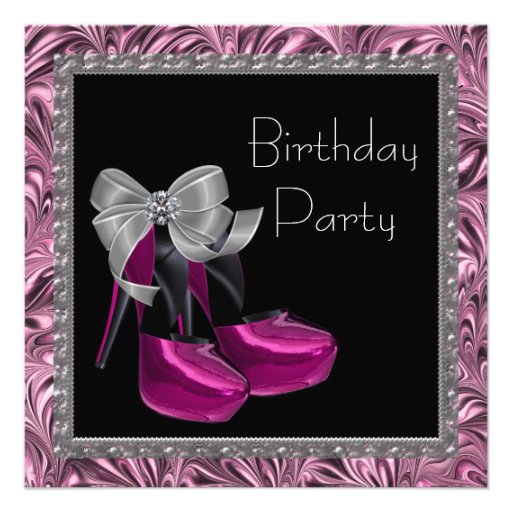 High Heel Shoes Hot Pink Black Birthday Party Personalized Announcement
