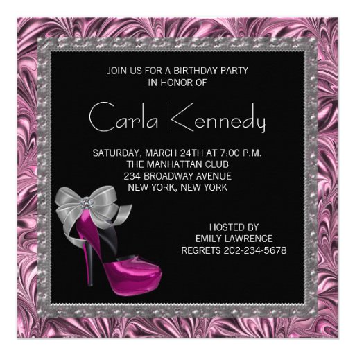 High Heel Shoes Hot Pink Black Birthday Party Personalized Announcement