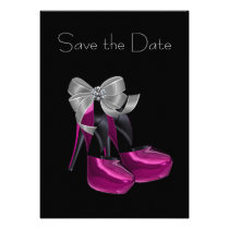 High Heel Shoes Hot Pink Black Save The Date invitations