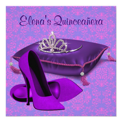 High Heel Shoes Hot Pink Purple Quinceanera Invites