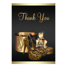 High Heel Shoes Leopard Gold Thank You Card Invite