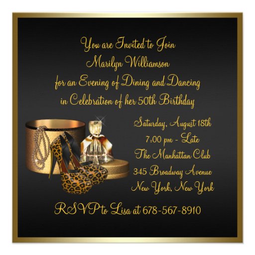 High Heel Shoes Leopard Gold Womans 50th Birthday Invitation