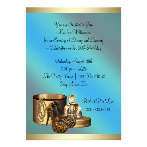 High Heel Shoes Leopard Gold Womans 50th Birthday Personalized Announcements