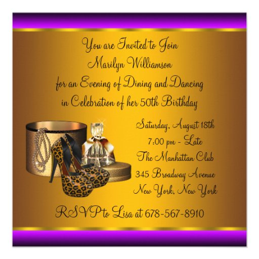 High Heel Shoes Leopard Gold Womans 50th Birthday Invitation