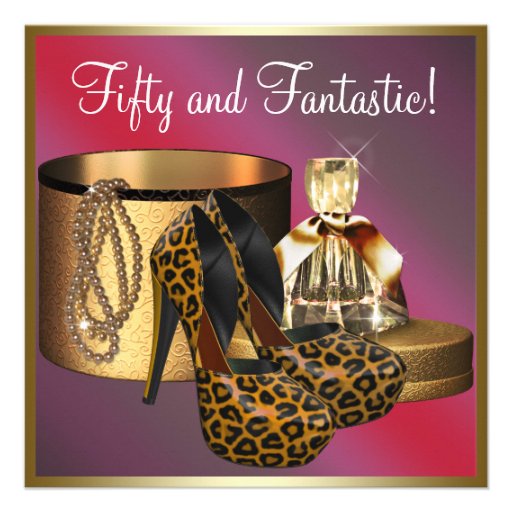 High Heel Shoes Leopard Gold Womans 50th Birthday Personalized Invitation (front side)