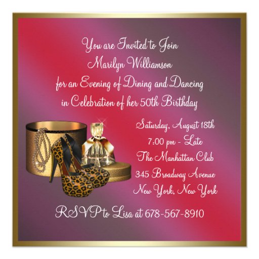 High Heel Shoes Leopard Gold Womans 50th Birthday Personalized Invitation