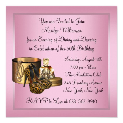 High Heel Shoes Leopard Gold Womans 50th Birthday Invite
