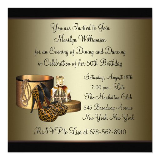 High Heel Shoes Leopard Gold Womans 50th Birthday Personalized Announcement
