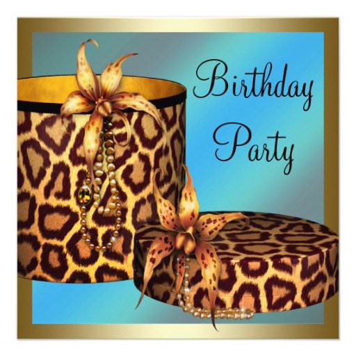 High Heel Shoes Leopard Gold Womans 50th Birthday Invite