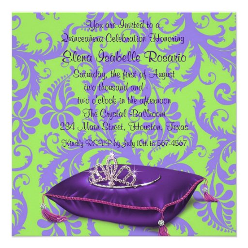 High Heel Shoes Lime Green Purple Quinceanera Custom Invites