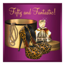 High Heel Shoes Pink Leopard Womans 50th Birthday invitations