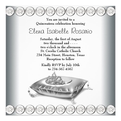 High Heel Shoes Princess Tiara White Quinceanera Personalized Invite