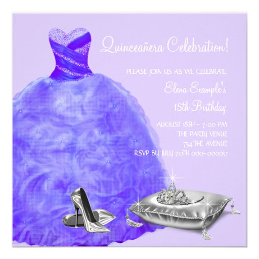 High Heel Shoes Purple Princess Quinceanera Custom Invites
