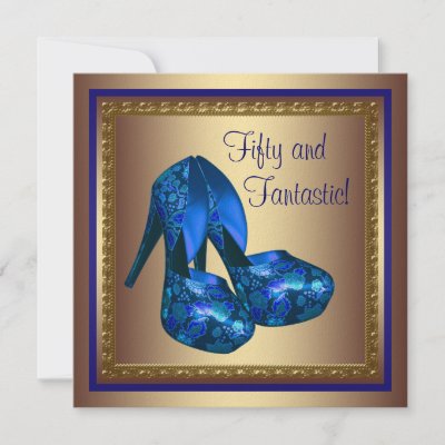 Blue Heel Shoes on High Heel Shoes Royal Blue Gold 50th Birthday Personalized Invites By