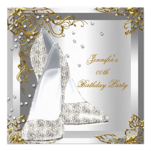 High Heel Shoes Silver Gold Birthday Party Custom Invitation
