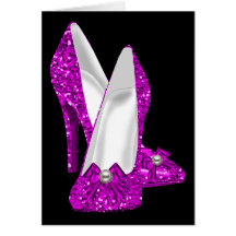 High Heel Shoes Stileto Glitter Pink Greeting Cards