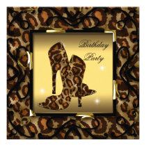 High Heel Shoes Wild Gold Leopard Birthday Party invitations