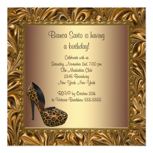 High Heel Shoes Womans Leopard Gold 50th Birthday Custom Invites