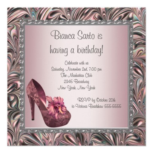 High Heel Shoes Womans Pink Silver 50th Birthday Personalized Invitation