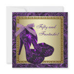 High Heel Shoes Womans Purple 50th Birthday Party Custom Announcements