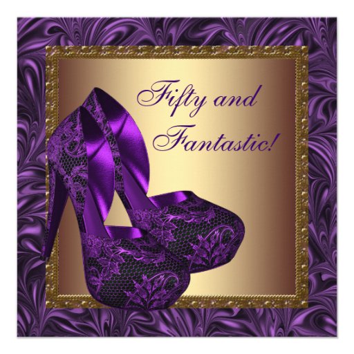 High Heel Shoes Womans Purple 50th Birthday Party Custom Invite