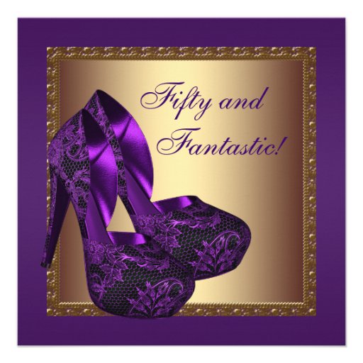 High Heel Shoes Womans Purple 50th Birthday Party Announcement