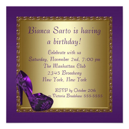 High Heel Shoes Womans Purple 50th Birthday Party Announcement