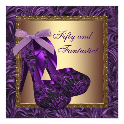 High Heel Shoes Womans Purple 50th Birthday Party Custom Invitations (front side)