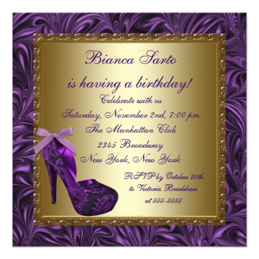 High Heel Shoes Womans Purple 50th Birthday Party Custom Invitations