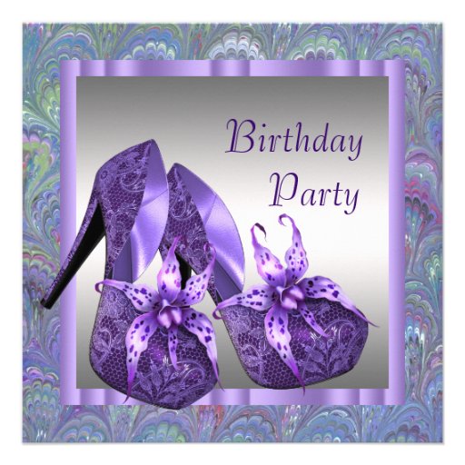High Heel Shoes Womans Purple Birthday Party Invitations
